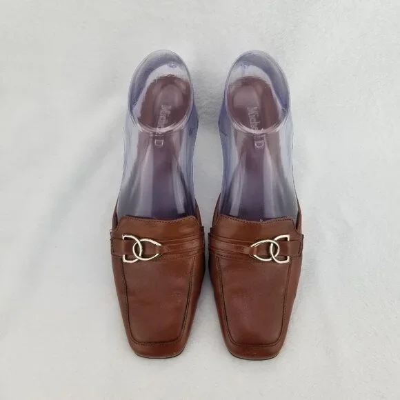 ✅Womens 7.5M Michelle D Brown Leather 3" Heeled Mules Slides D-Ring Strap Accent - Picture 7 of 13